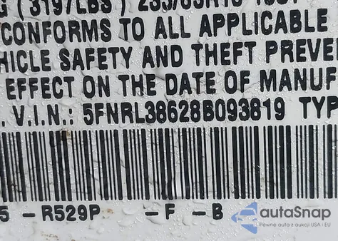 2008 Honda Odyssey Ex-L из США, поврежденный, VIN 5FNRL38628B093819